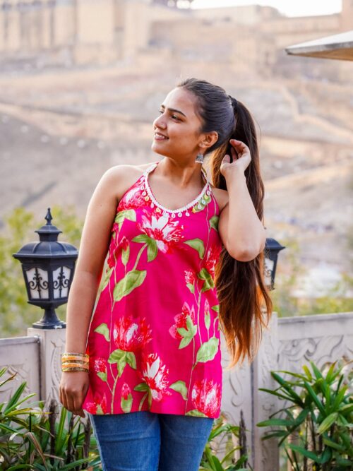 Pink Floral Halter Top