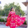 Hot Pink Floral Printed Anarkali Set plazo + gown