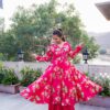 Hot Pink Floral Printed Anarkali Set plazo + gown