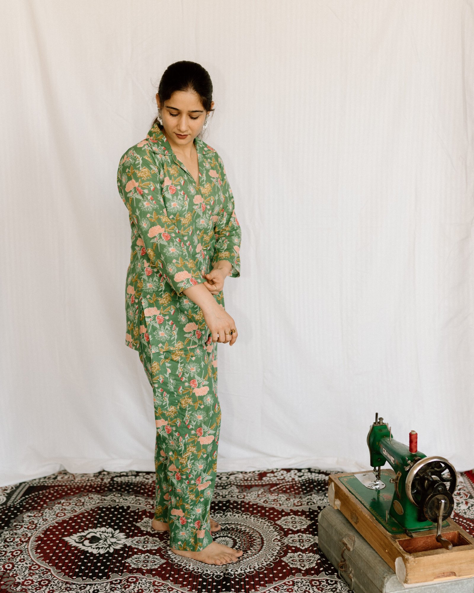 Sage Green Floral Printed Cotton Co-Ord Set