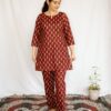 Maroon & Beige Printed Cotton Co-Ord Set