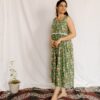 Sage Green Floral Printed Cotton Midi Dress