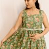 Sage Green Floral Printed Cotton Midi Dress